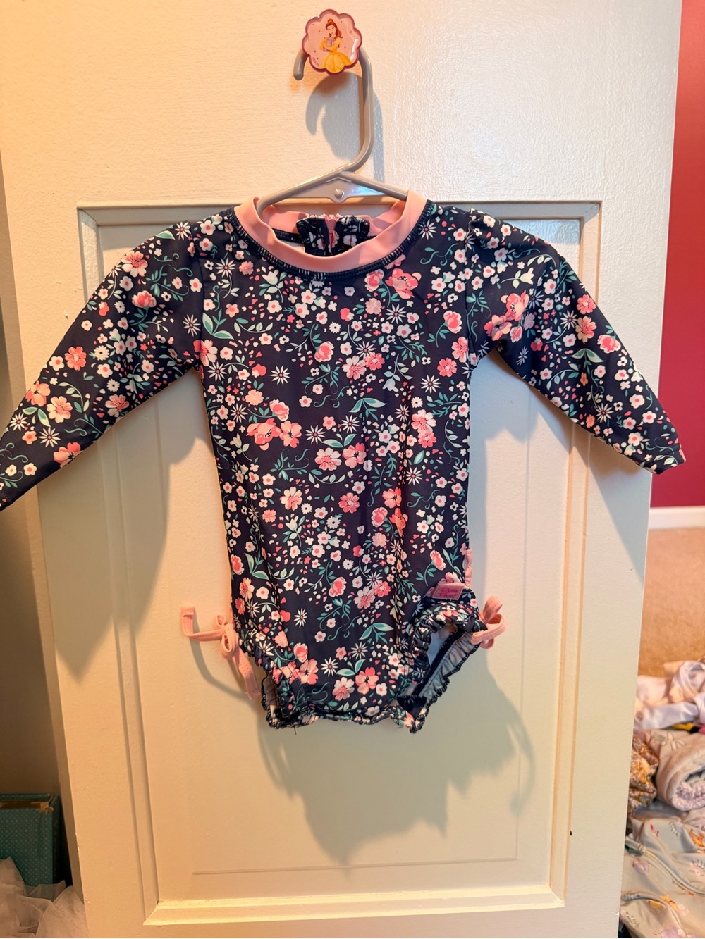 Ruffe Butts Kids Floral Long-Sleeve Swim One-Piece - Navy & Pink